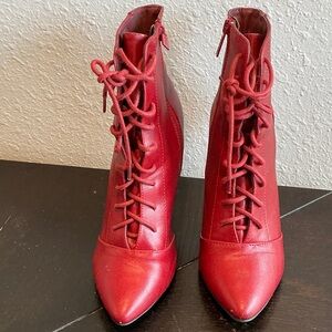 Anne Michelle Bold Red Lace-Up Boots